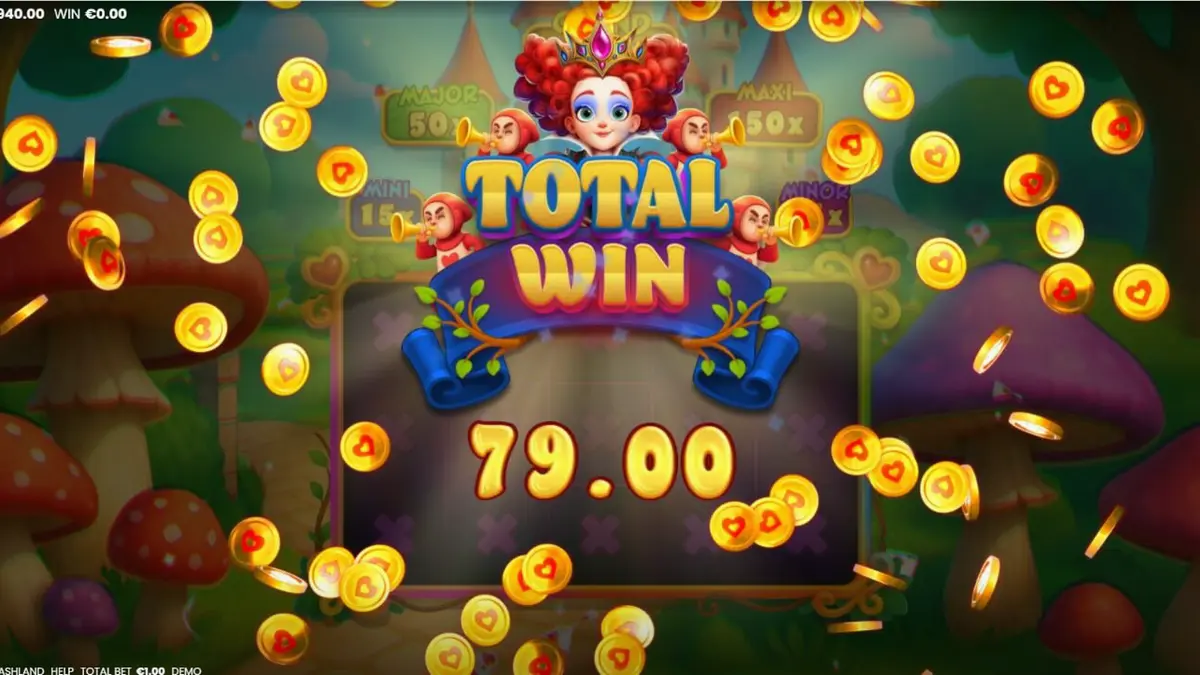 Alice in Cashland slot machine interface with fantasy Wonderland theme